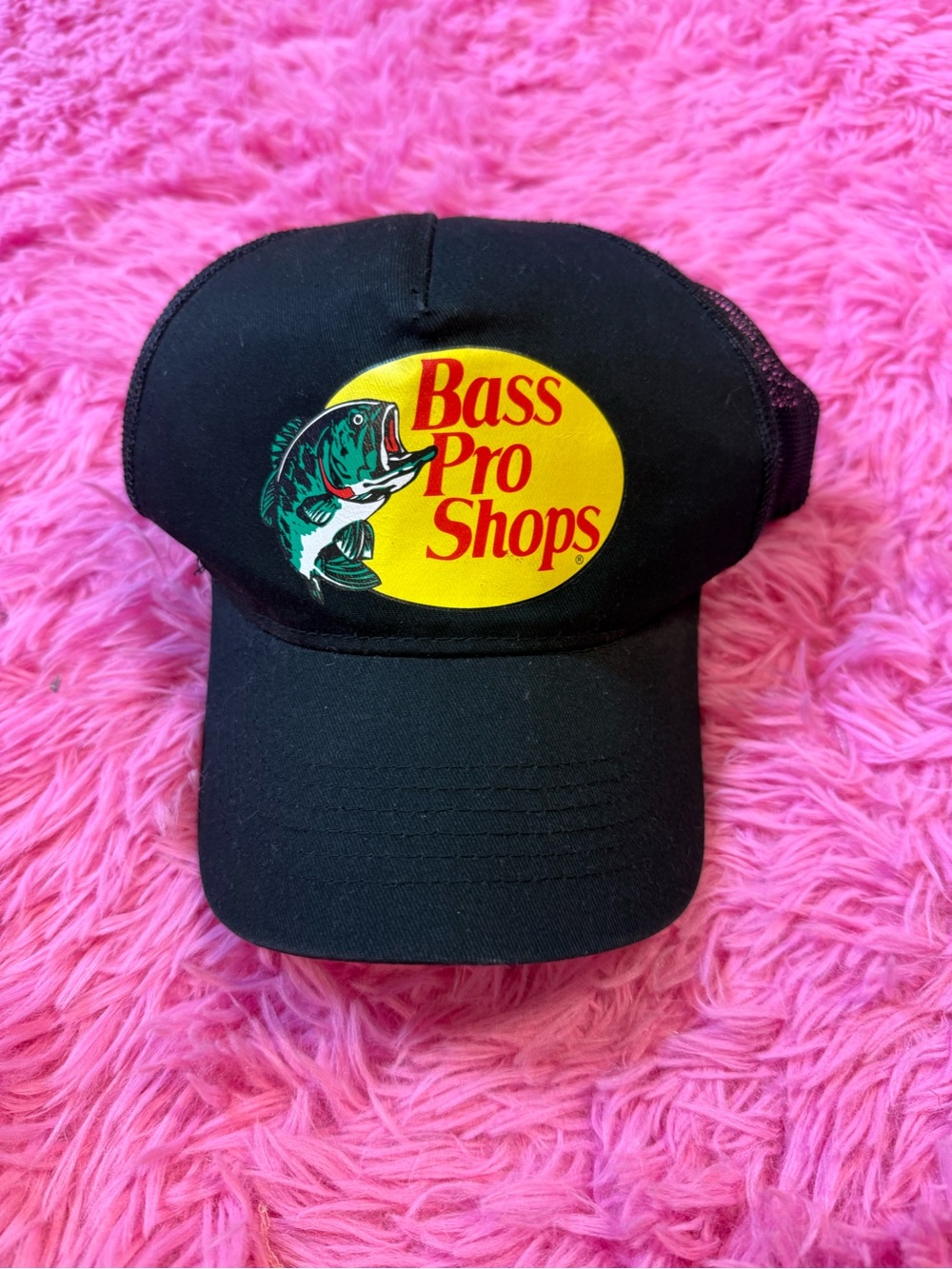 Bass Pro Shops Black Trucker Cap with Yellow Logo